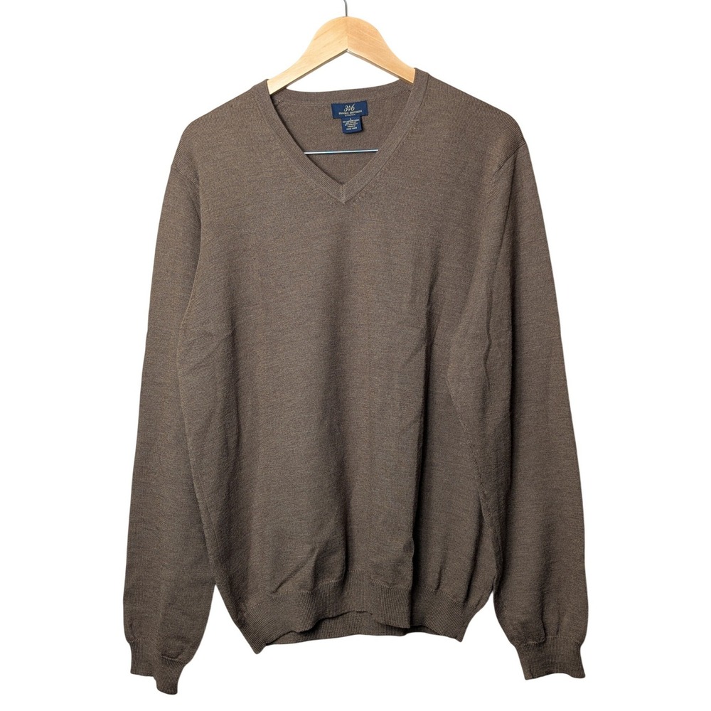 Brooks Brothers 346 Sweater Mens L Brown V-Neck Merino Wool Blend Stretch Knit